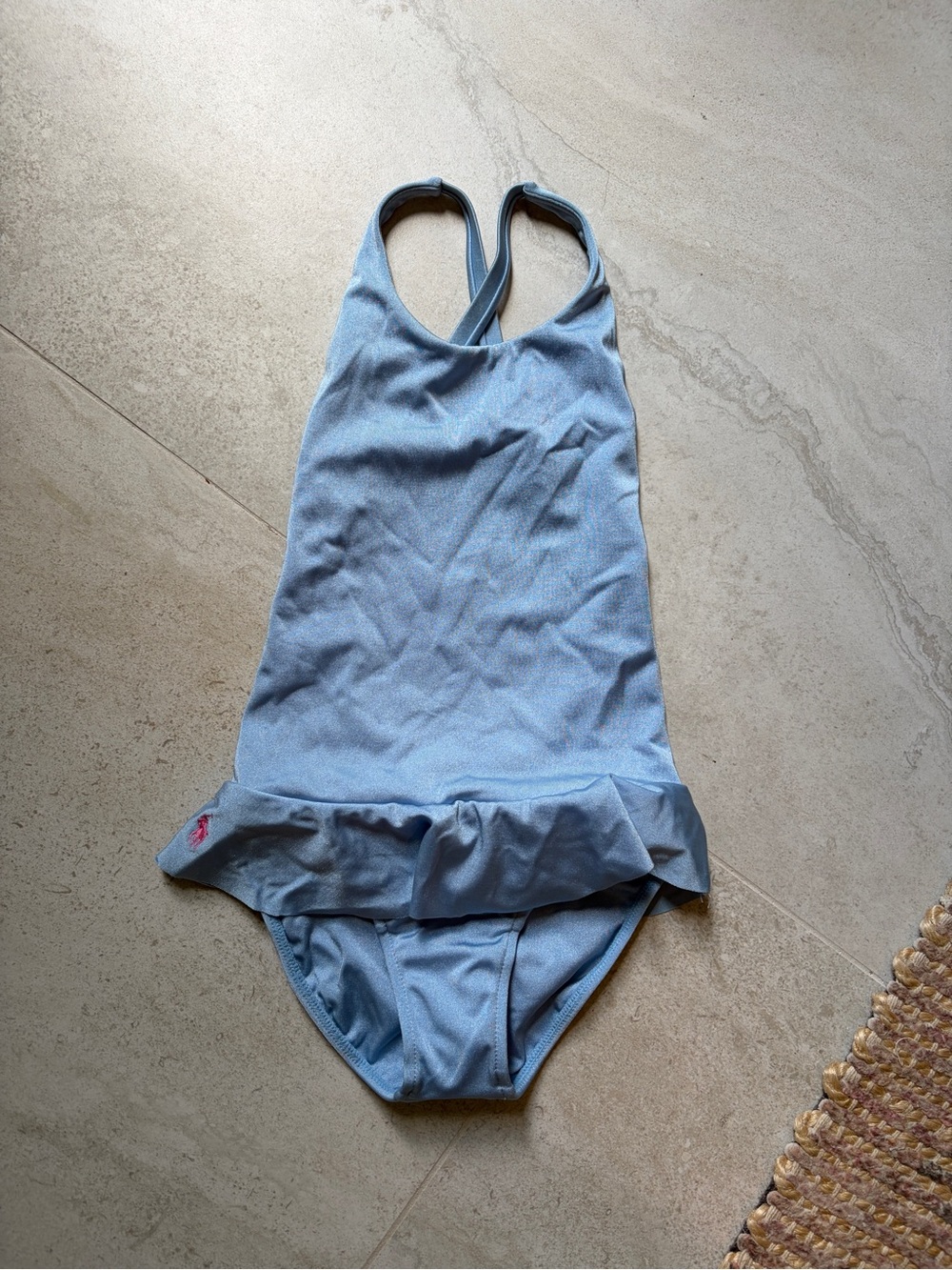 Ralph Lauren Light Blue Ruffle-Hem One-Piece Swimsuit New